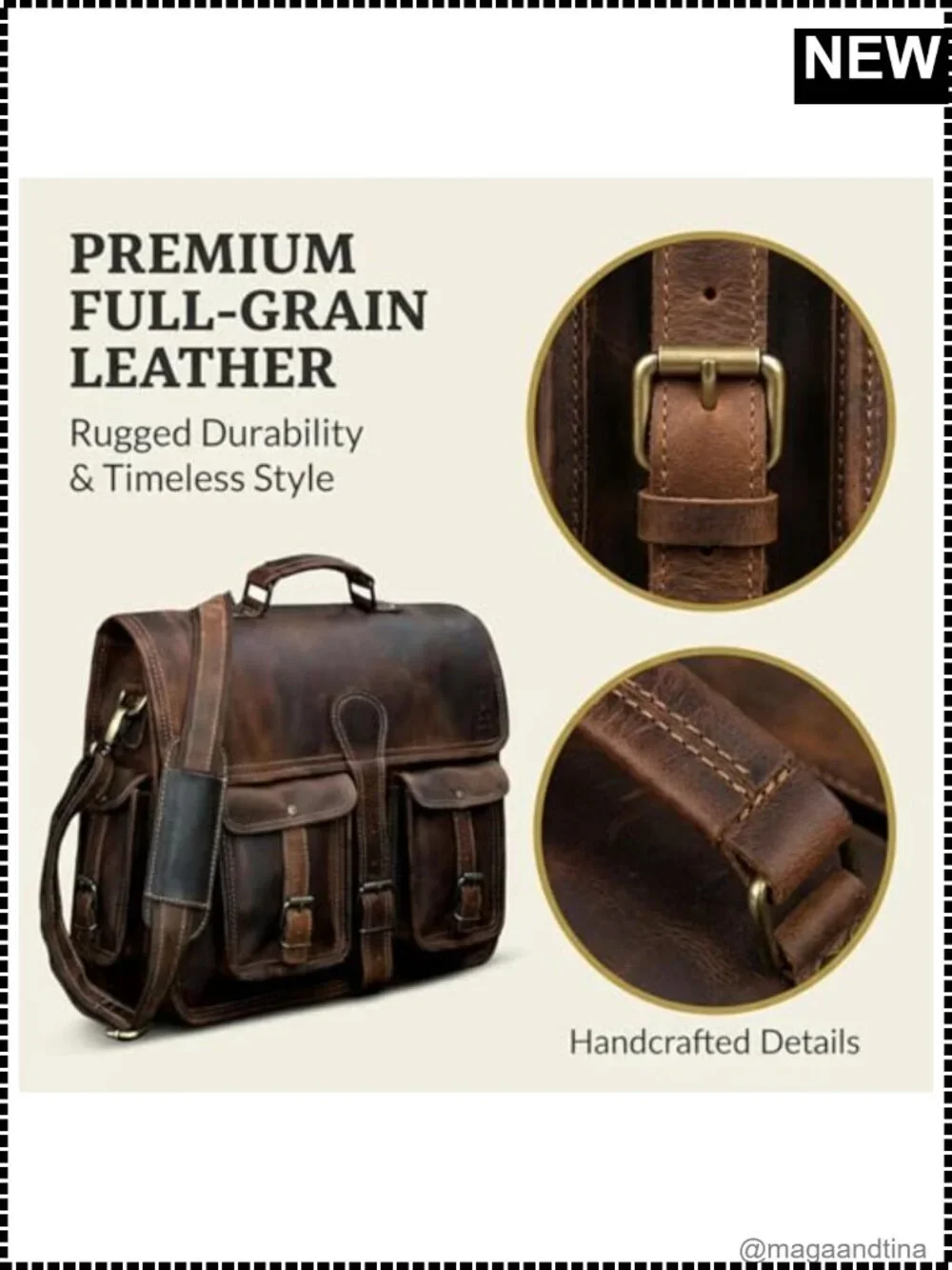 Handcrafted Leather Messenger Bag 16 Inch Laptop Crossbody Satchel Briefcase